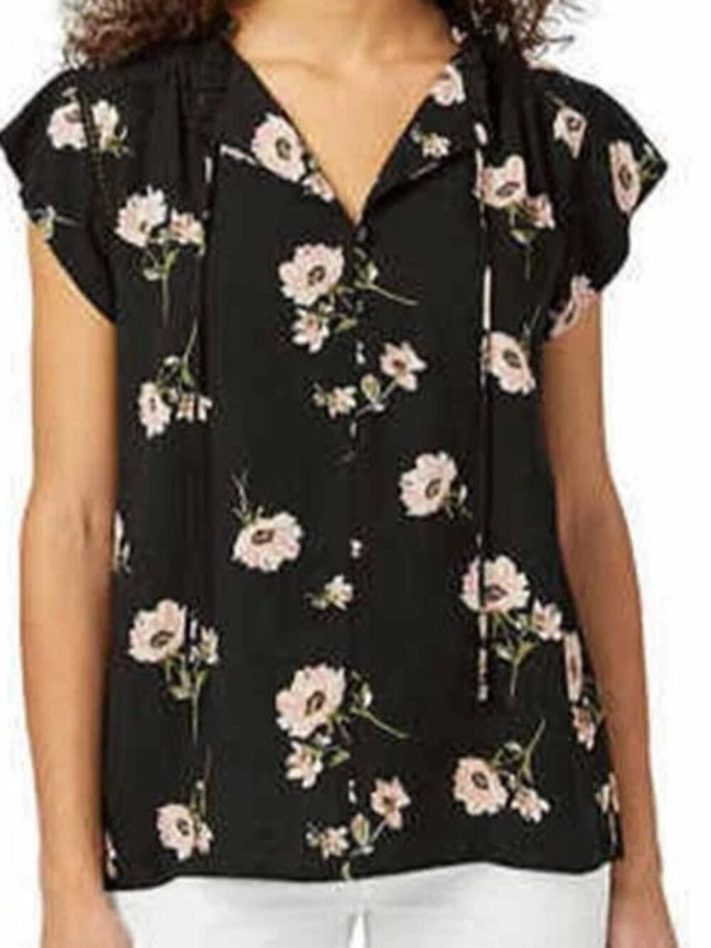 Buffalo David Bitton Women's Black Floral Flutter Summer Sleeve Top Size XXL